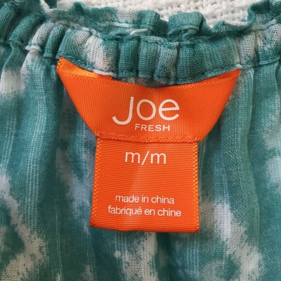 Joe Fresh Peasant Blouse Women Medium Green Cotton Elastic Neckline - Picture 8 of 9